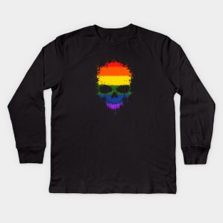 Chaotic Gay Pride Rainbow Flag Splatter Skull Kids Long Sleeve T-Shirt